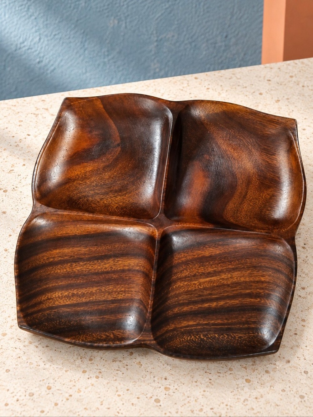 Vintage Monkey Pod Wood 4 Compartment Serving Tray Philippines 13"